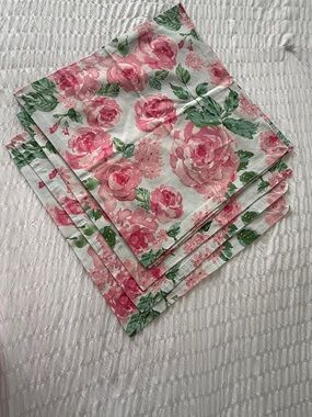 Sur La Table Pink and Green Floral Cotton Napkins Set of 6